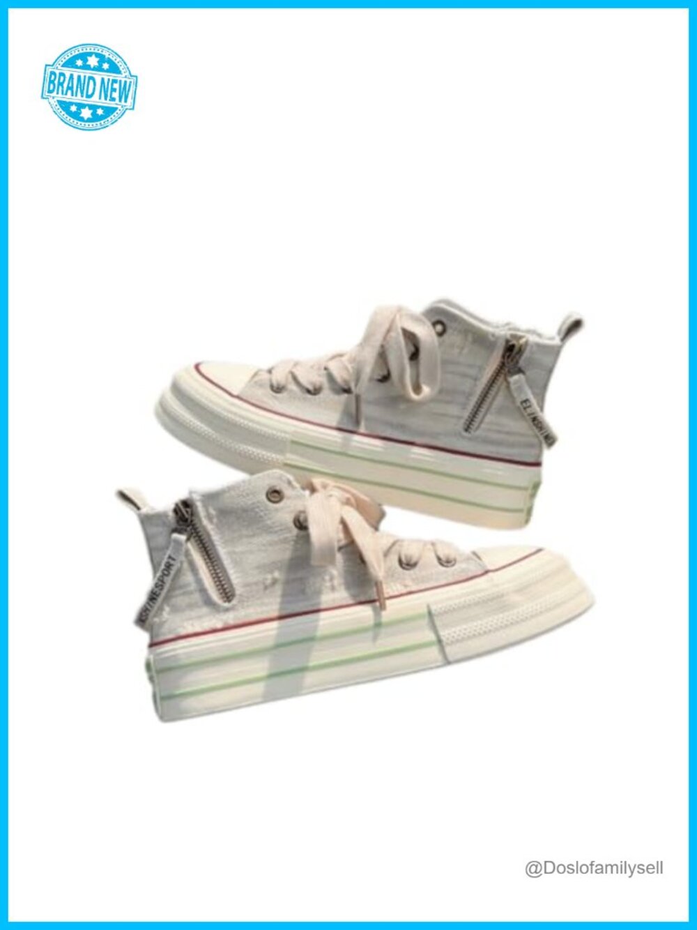 High Top Platform Canvas Sneakers Side Zipper Distressed Lace-Up